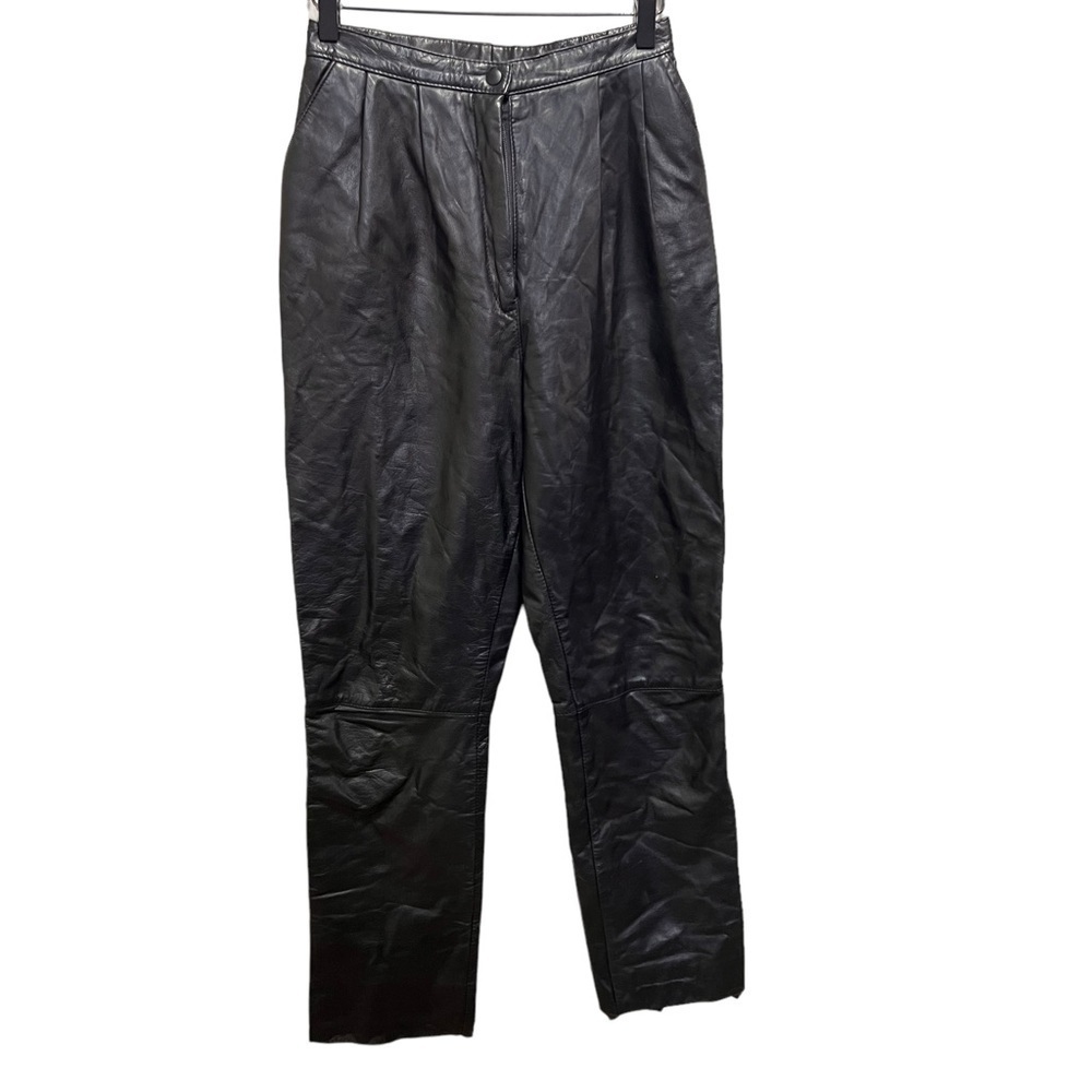 Group 5 Leather Vintage Black High Rise Straight Leg Pleated Pants Size 9